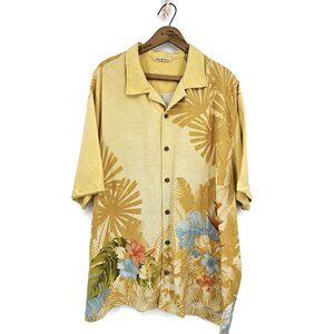 Tommy Bahama Hawaiian Silk Camp Shirt Mens XL Yellow Hibiscus Floral